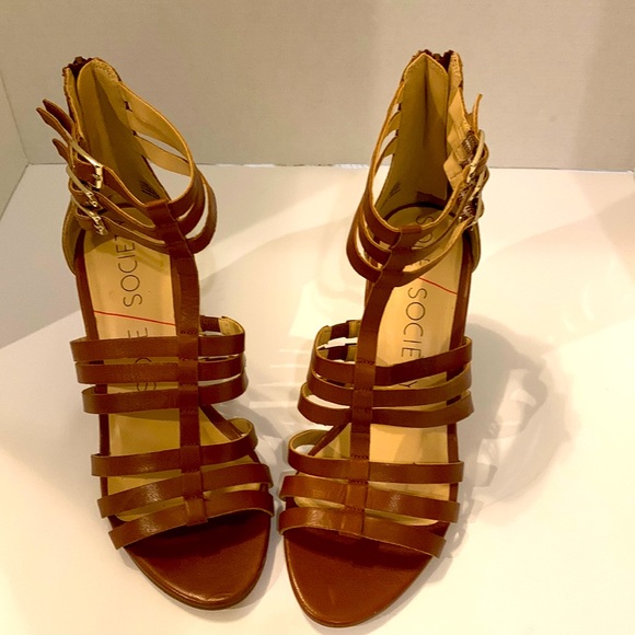 Sole Society Shoes - Sole Society Elise Brown Leather Gladiator Block Heel